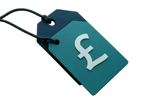 Teal price tag with pound symbol